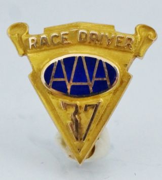 1937 Indianapolis 500 10k Yellow Gold Race Driver Pin Bade Aaa Indy 500