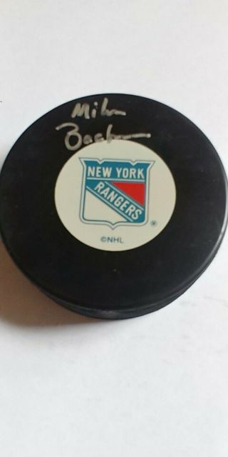 Mike Bachman Autographed Ny Rangers Hockey Puck
