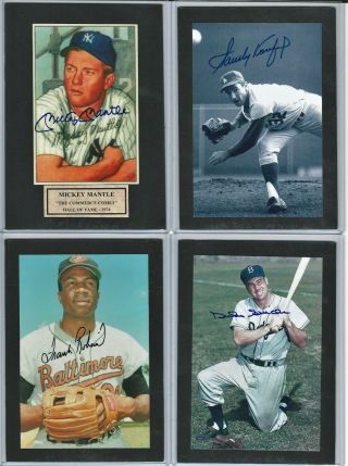 4 4x6 Photos On 5x7 Mats,  Mantle,  Koufax,  Robinson,  Snider,  Live Ink Signed