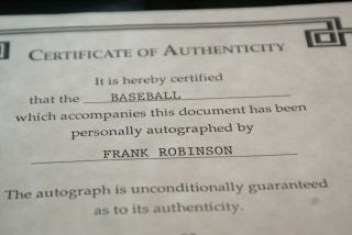 Frank Robinson Signed Baseball with Certificate of Authenticity 