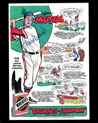 St.  Louis Cardinals Hall Of Famer Stan Musial Autographed Wheaties Ad