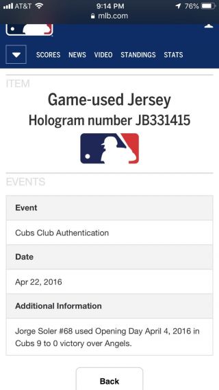 Jorge Soler - 2016 Chicago Cubs game Jersey Championship Year Opening Day 4
