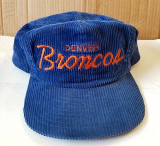 Vintage 1990s Denver Broncos Corduroy Snapback Hat Nfl Sports Specialties Cord