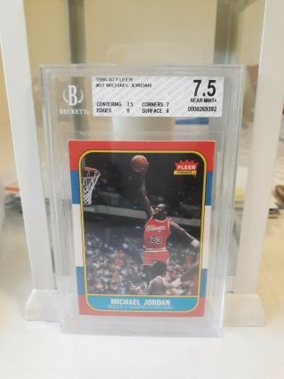 1986 - 1987 Fleer Michael Jordan Chicago Bulls 57 Basketball Card 7.  5 Rookie Card