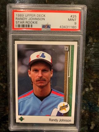 Psa 9 - 1989 Upper Deck Randy Johnson Montreal Expos 25 Baseball Card Rc Rookie