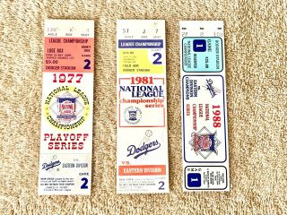 1977,  1981 & 1988 Dodgers Nlcs Game Tickets: La World Series Champions 1981 1988