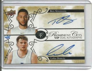 2019 Upper Deck National Vip Prominent Cuts Ben Simmons / Luka Doncic Auto 4/5