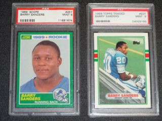 1989 Barry Sanders Rc Cards Score & Topps Traded Graded Psa 9 Detroit Lions