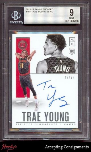 2018 - 19 Encased 157 Trae Young Scripted Autograph Auto 75/75 Bgs 9 Rookie Rc