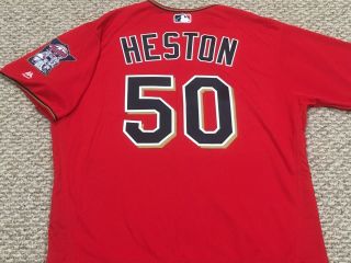 Chris Heston Sz 50 50 2017 Minnesota Twins Game Jersey Issued Home Alt Red Mlb