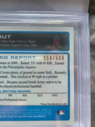2009 Bowman Chrome Refractor Mike Trout Angels BGS 9.  5 3