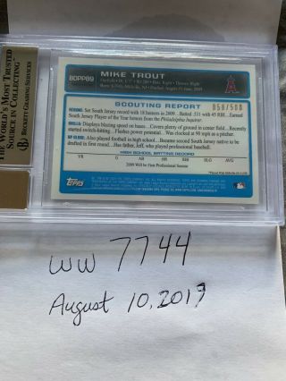 2009 Bowman Chrome Refractor Mike Trout Angels BGS 9.  5 4
