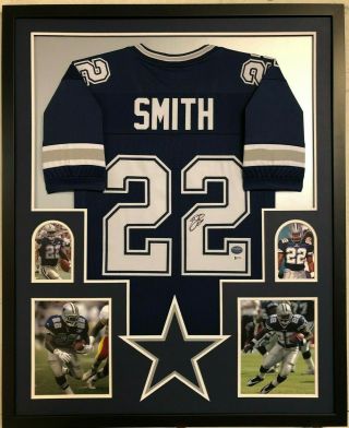 Framed Dallas Cowboys Emmitt Smith Autographed Signed Jersey Beckett