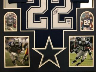 FRAMED DALLAS COWBOYS EMMITT SMITH AUTOGRAPHED SIGNED JERSEY BECKETT 2