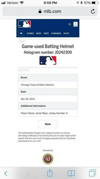 Javier Baez Game auto Helmet El Mago Chicago Cubs MLB Holo authenticated 4