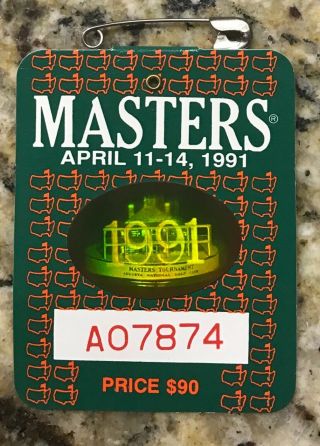 1991 Masters Augusta National Golf Club Badge Ticket Ian Woosnam Wins