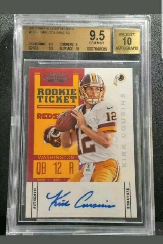 2012 Panini Contenders Kirk Cousins Rookie Ticket Auto Bgs 9.  5 With 10 Auto Rc
