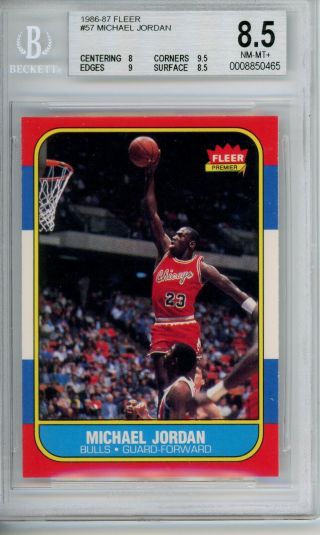 1986 - 87 Fleer Michael Jordan Rookie Rc 57 Bgs 8.  5 W/ 9.  5 Corners High Subs
