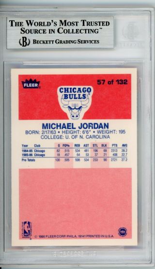 1986 - 87 Fleer Michael Jordan Rookie RC 57 BGS 8.  5 W/ 9.  5 Corners High Subs 2