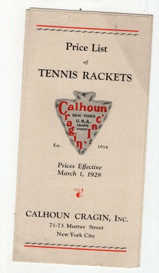 1928 Calhoun Cragin Tennis Rackets Brochure With Color Illustrations
