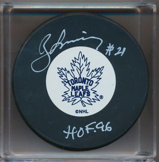 Autographed Borje Salming Toronto Maple Leafs Puck Hof