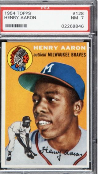 1954 Topps Hank Aaron Milwaukee Braves 128 Psa Nm 7