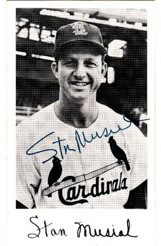 Stan Musial,  Hall Of Famer,  St.  Louis Cardinals,  Handsigned Photo Postcard,