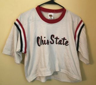 Vintage 80s 1980s Ohio State University Buckeyes Crop Top Belly T - Shirt Large