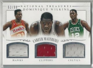 2013 - 14 National Treasures Career Materials Dominique Wilkins Tri Patch 52/99
