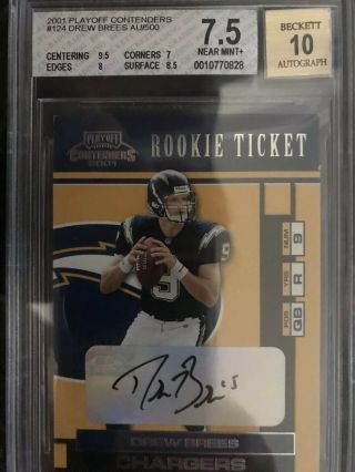 2001 Playoff Contenders Drew Brees Rc Auto Bgs 7.  5