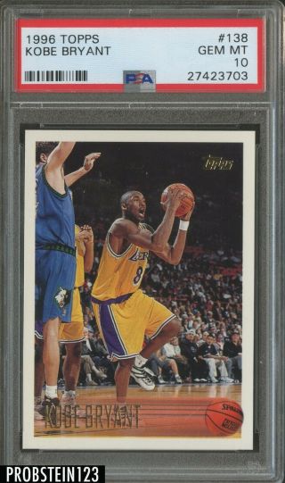 1996 - 97 Topps 138 Kobe Bryant Los Angeles Lakers Rc Rookie Psa 10 Gem
