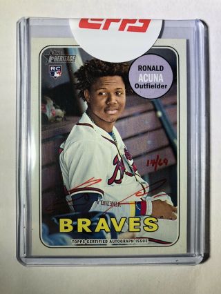 2018 Topps Heritage RONALD ACUNA Real One Red Ink Rookie RC Auto 14/69 Braves 5