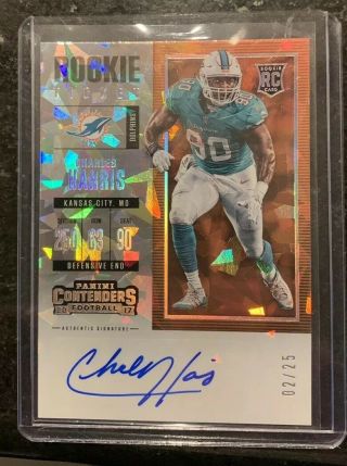 2017 Contenders Charles Harris Dolphins Rookie Ticket Auto Cracked Ice Rc 2/25