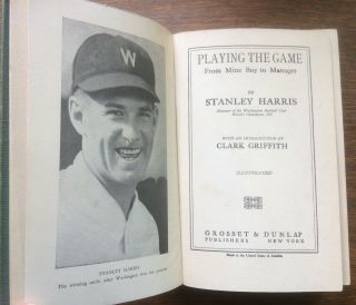1925 Hardcover Book: “Playing the Game” by Stanley Harris,  Washington Senators 3