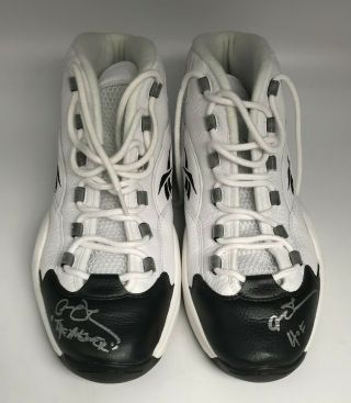 Allen Iverson 2x Signed Game Reebok Question Shoes Sz 10.  5 Bas Hof