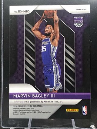 MARVIN BAGLEY AUTO RC 2018 - 19 PANINI PRIZM SILVER AUTOGRAPH SP KINGS ROOKIE RARE 2