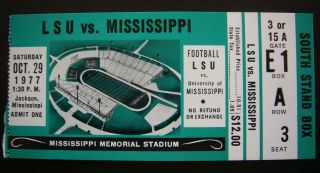 1977 Lsu Vs Mississippi Football Ticket Stub