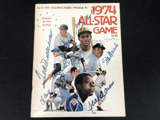 1974 All Star Game Program Signed Mickey Mantle Williams Aaron Mays Clemente Jr