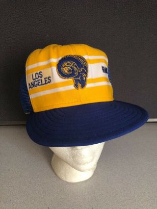 Vintage 80’s Los Angeles Rams Ajd Superstripe Snapback Trucker Hat Cap Usa