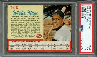 1962 Post Cereal Willie Mays 142 Psa 5