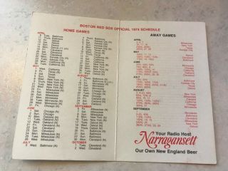 1974 Boston Red Sox MLB Major League Baseball Pocket Schedule Narragansett Beer 2