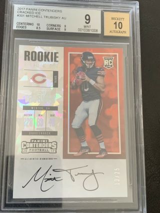 2017 Contenders Mitchell Trubisky Auto Cracked Ice Rc Rookie /25 Bears Bgs 9