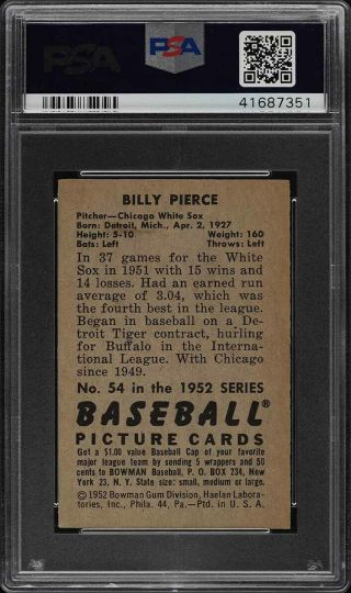 1952 Bowman SETBREAK Billy Pierce 54 PSA 8 NM - MT (PWCC) 2