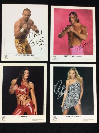 4 Autographed Wrestling Photos Wwe 10x8 Victoria Keibler Richards Guerrero