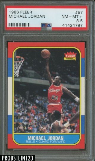 1986 Fleer Basketball 57 Michael Jordan Bulls Rc Rookie Hof Psa 8.  5 Looks