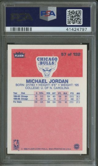 1986 Fleer Basketball 57 Michael Jordan Bulls RC Rookie HOF PSA 8.  5 LOOKS 2
