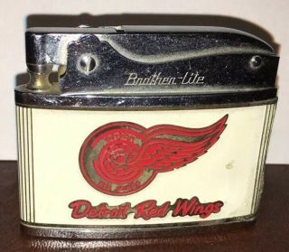 “detroit Red Wings” Novelty Lighter; 1960’s - ‘70’s; Brother - Lite’; Fair; 2” Sq