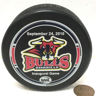 Nahl Amarillo Bulls Hockey Puck Inaugural Game Official 9/24/10 Lindsay Canada