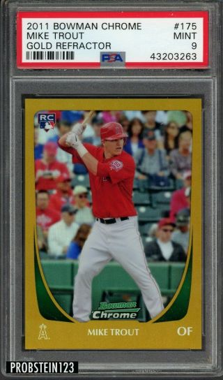 2011 Bowman Chrome Gold Refractor 175 Mike Trout Angels Rc Rookie /50 Psa 9