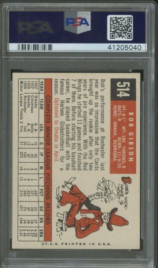 1959 Topps 514 Bob Gibson Cardinals RC Rookie HOF PSA 8.  5 FANTASTIC CENTERING 2
